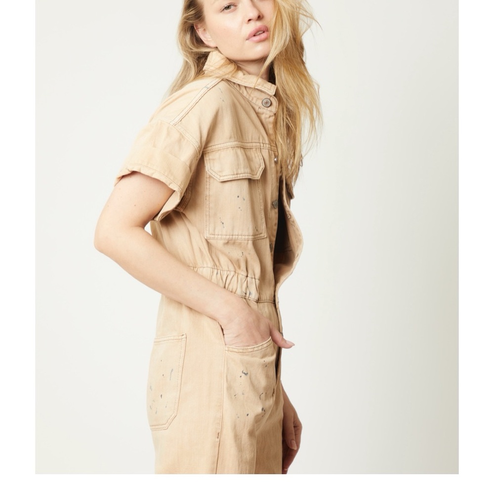 We the free small beige painting jumpsuit
